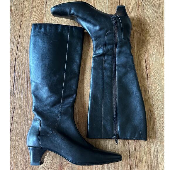 Karen Scott Black Kitten Heel Square Toe Knee High Boots Size 6 - Picture 1 of 8